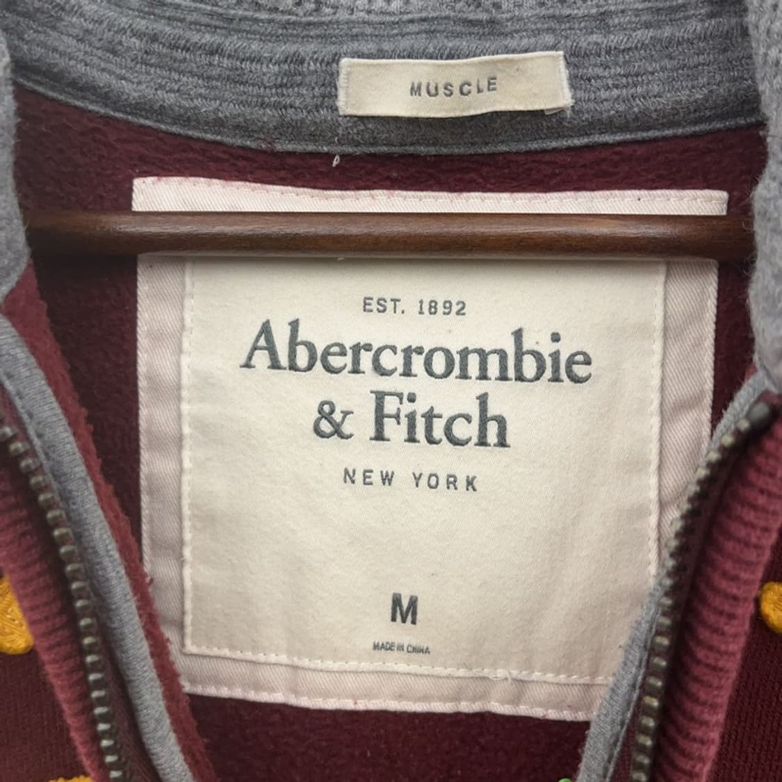 아베크롬비 올드스쿨 레트로 버건디와인 써멀 후드집업 M C08982 상품이미지5