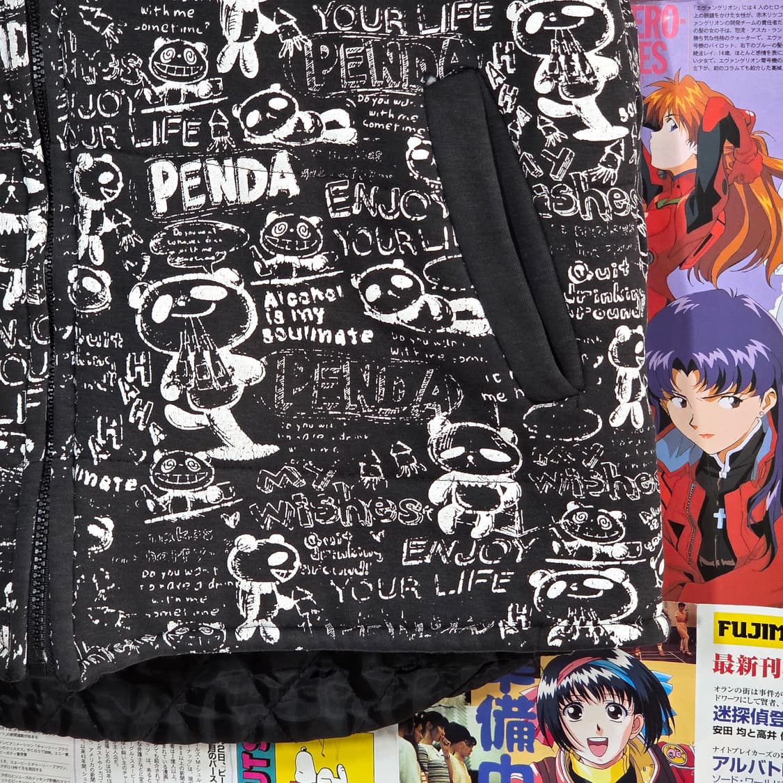 빈티지 레터링 블랙 후드 누빔 베스트 점퍼 상품이미지3