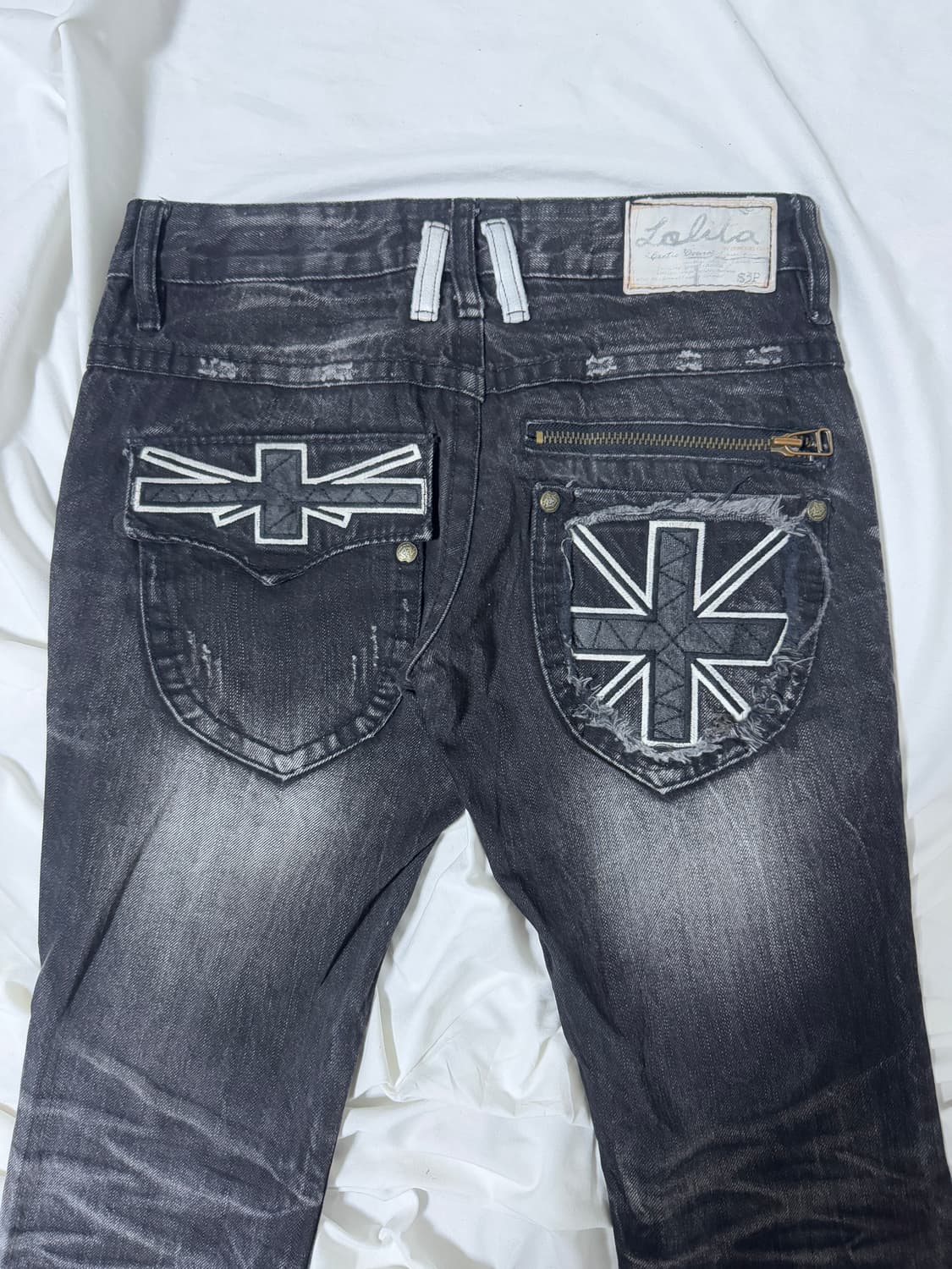 Lolita jeans 유니언잭 디스트레드 플레어 진 글램 록 y2k 상품이미지3