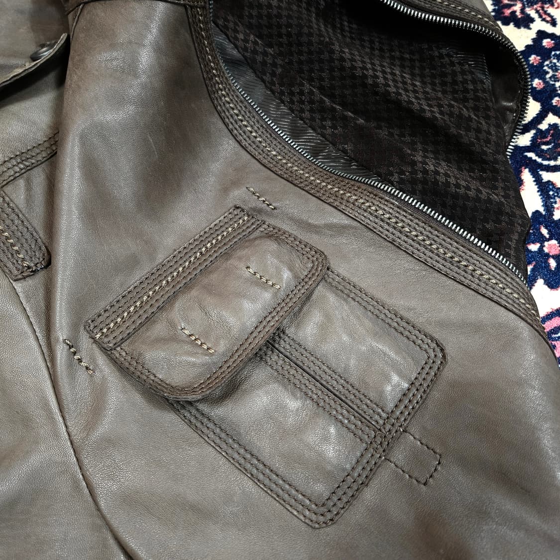 레노마(renoma) 브라운 램스킨 벨티드 가죽자켓 L size 상품이미지6