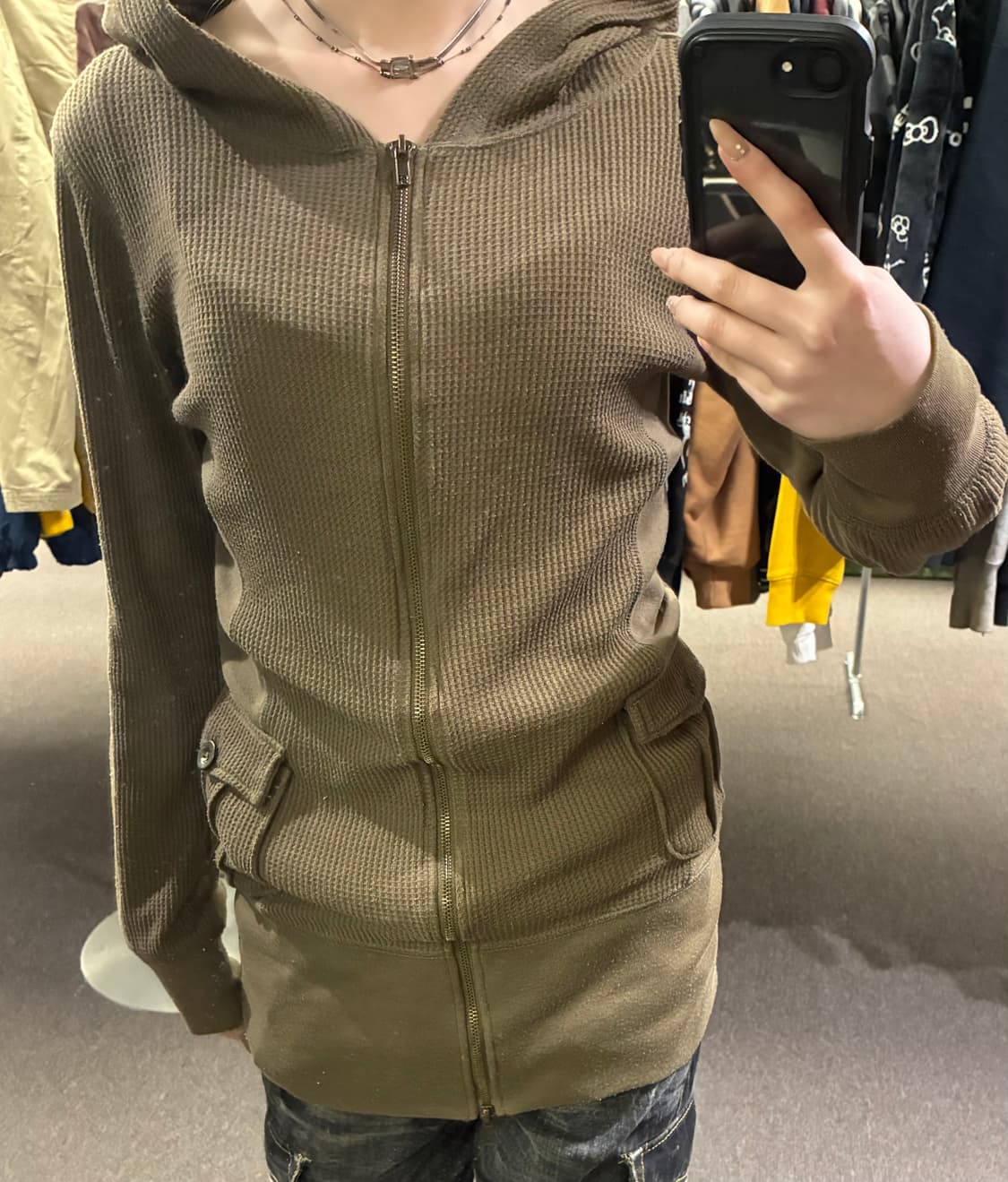 L)BLUE STRIVE 빈티지 여성 와플 니트 후드 집업 상품이미지1