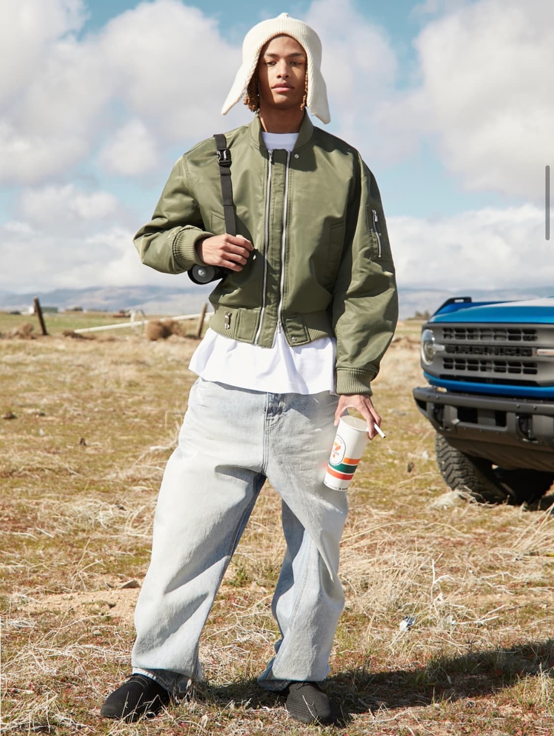 (L, 구매) stu 에스티유 더블웨이 쇼트 봄버 카키 상품이미지2