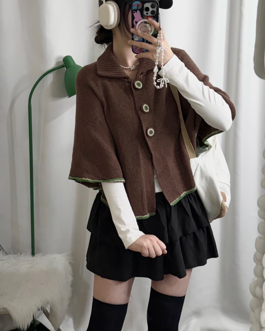 브라운 & 그린 초코나무숲 케이프 니트 가디건 상품이미지6