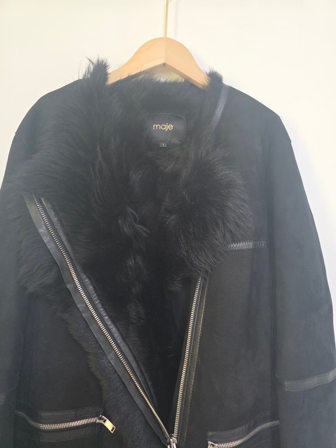 Maje 마쥬 블랙 롱 무스탕 양가죽100% 양모피100% 1 상품이미지1