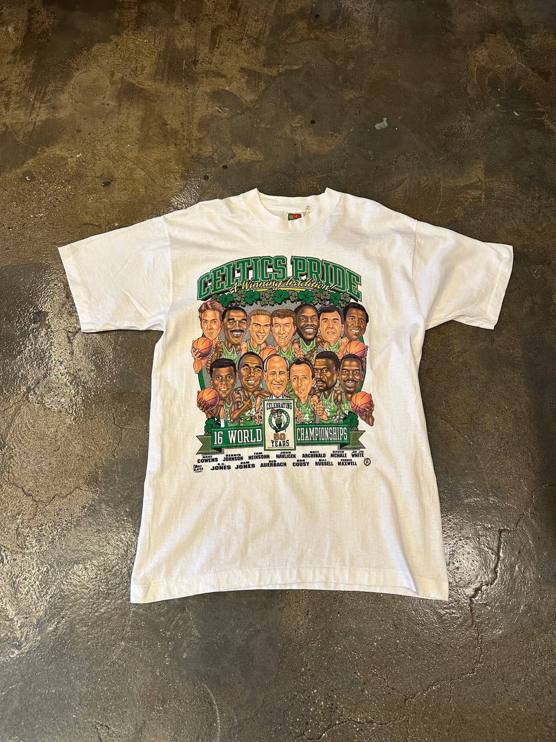 90s NBA 보스턴 셀틱스 싱글스티치 50주년 그래픽 반팔티 L 상품이미지1