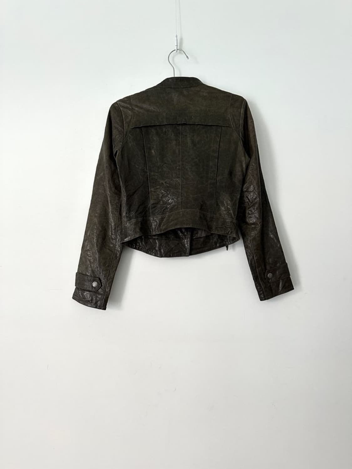GUESS olive green short leather jacket 상품이미지4
