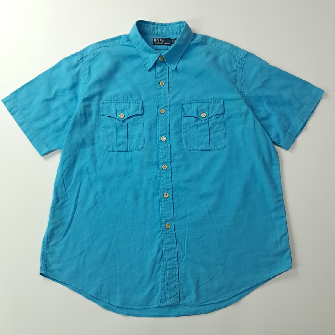 CK483 2XL 폴로 90s 터쿼이즈블루 반팔 린넨 워크 셔츠 남방 상품이미지1