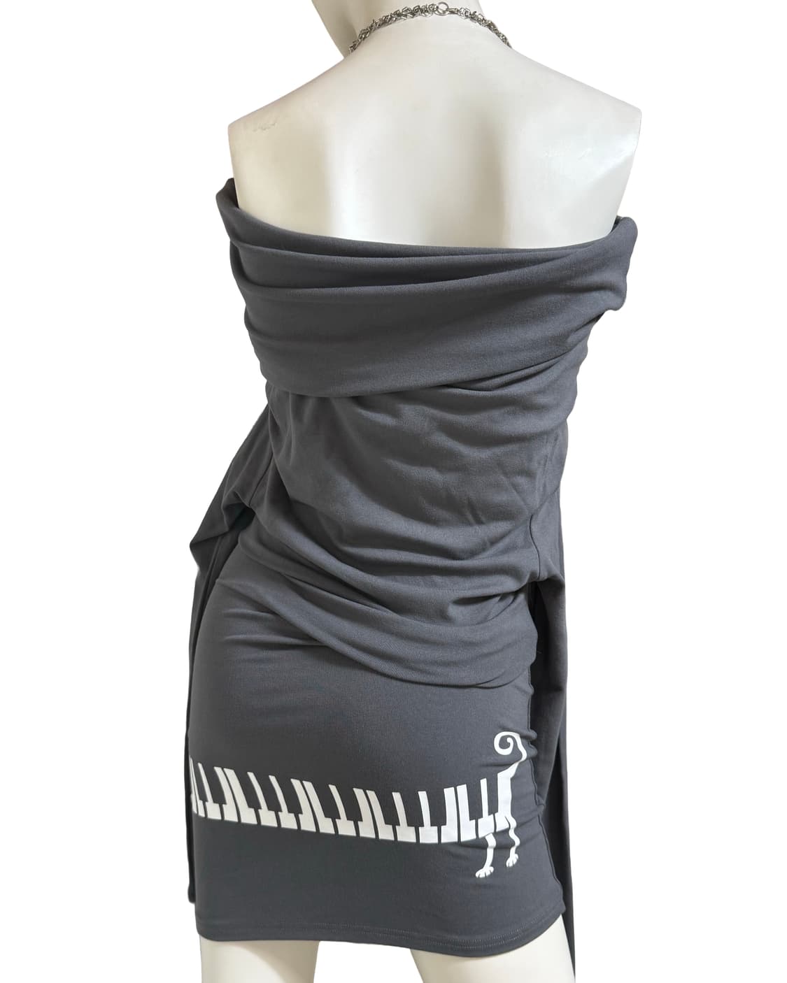 네코 y2k풍 프린트 오프숄더 드레스 상품이미지3