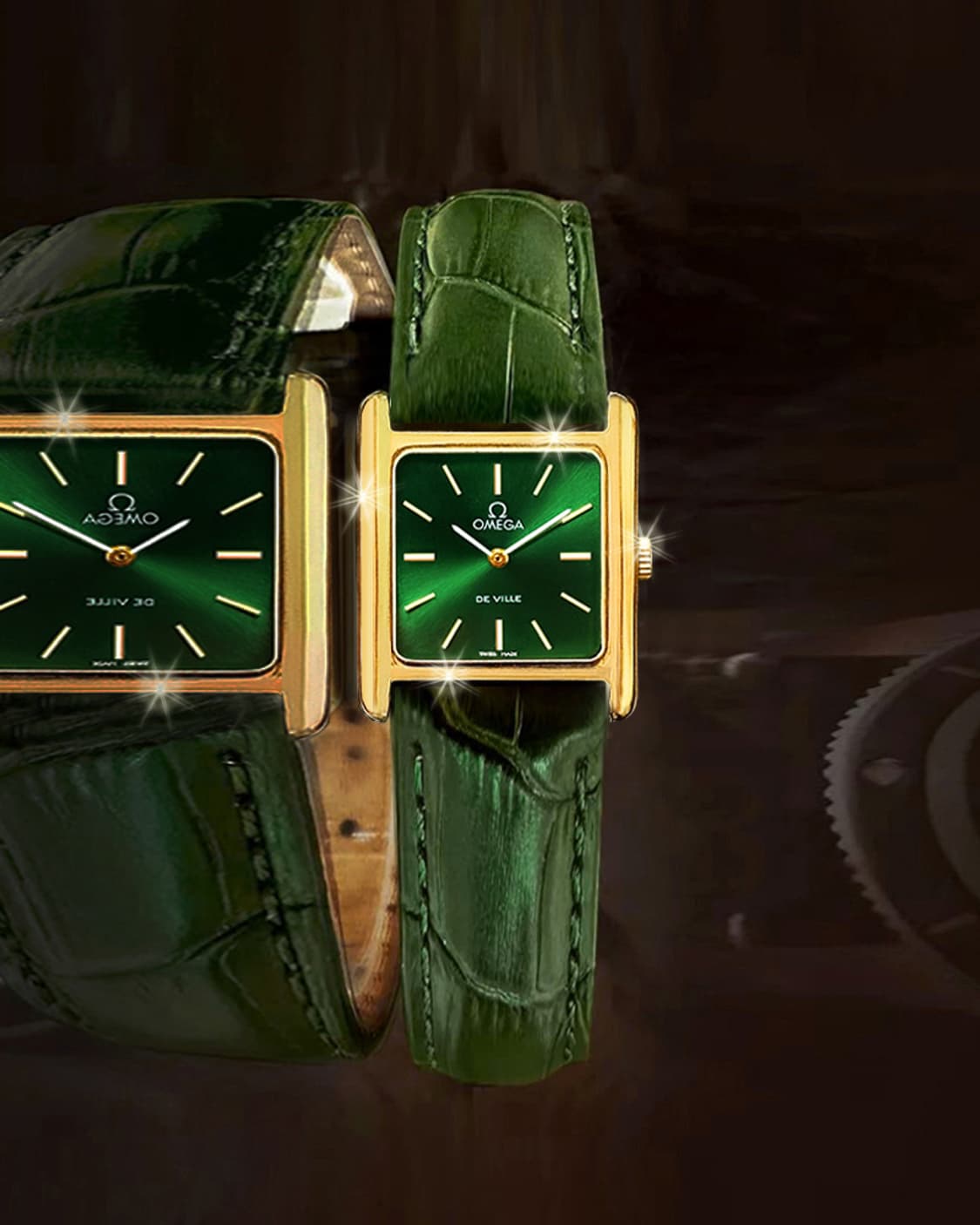 희귀 오메가 드빌 그린 선레이 18K GP 여성 가죽 수동 시계 상품이미지8