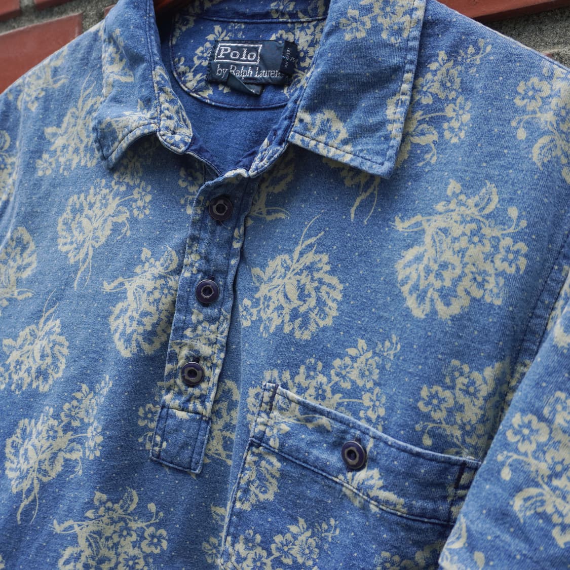 Indigo flower printed short sleeveshirt 상품이미지3