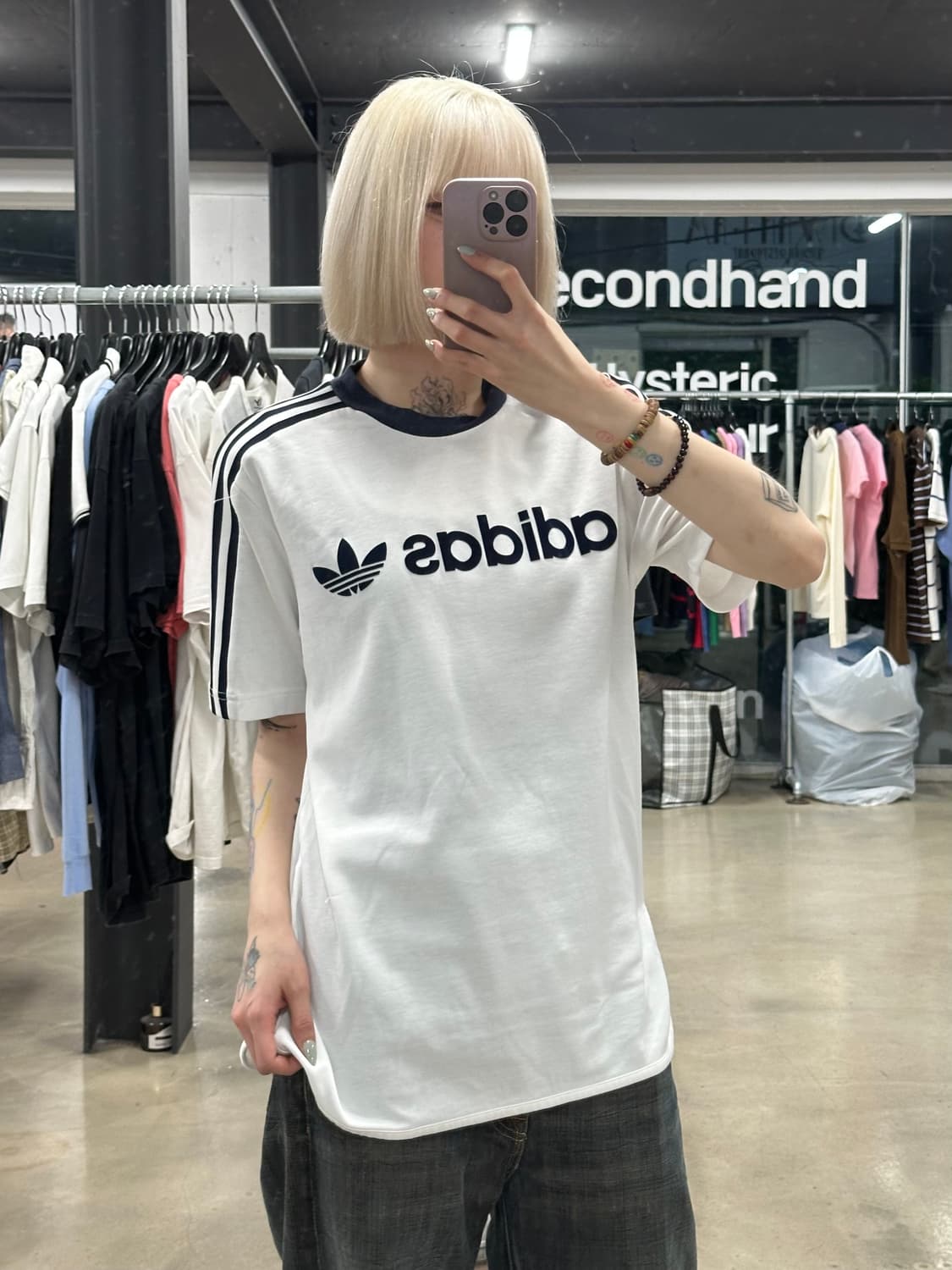 아디다스 화이트 앤 네이비 링거 반팔 티셔츠 상품이미지3