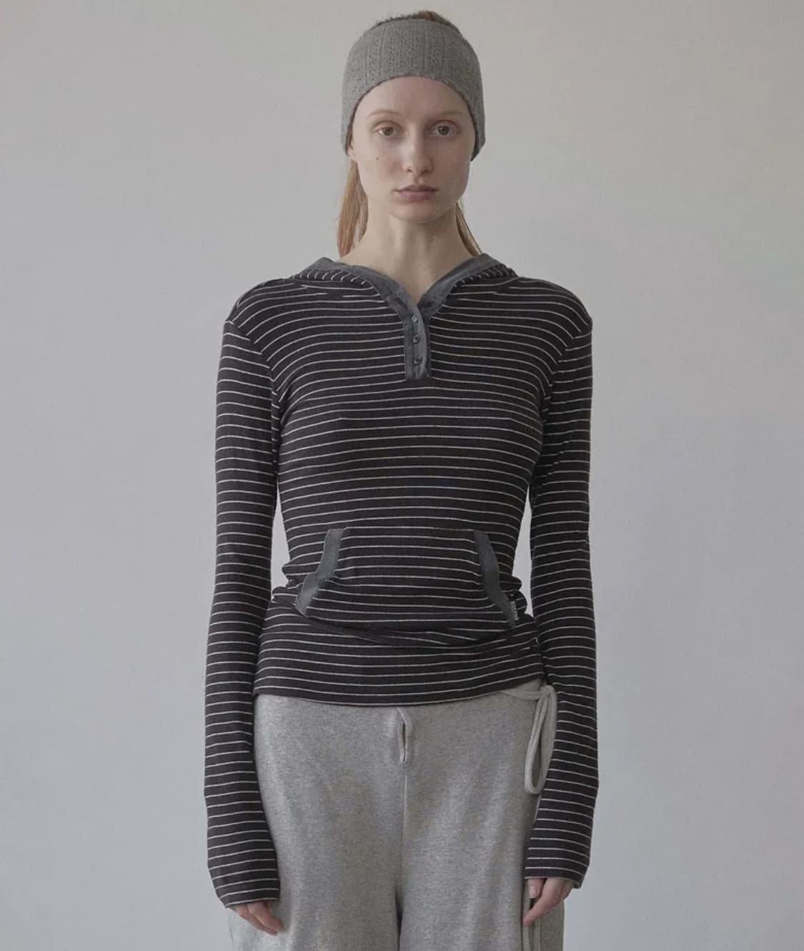 SCULPTOR  Stripe Hoodie Tee Charcoal 상품이미지2