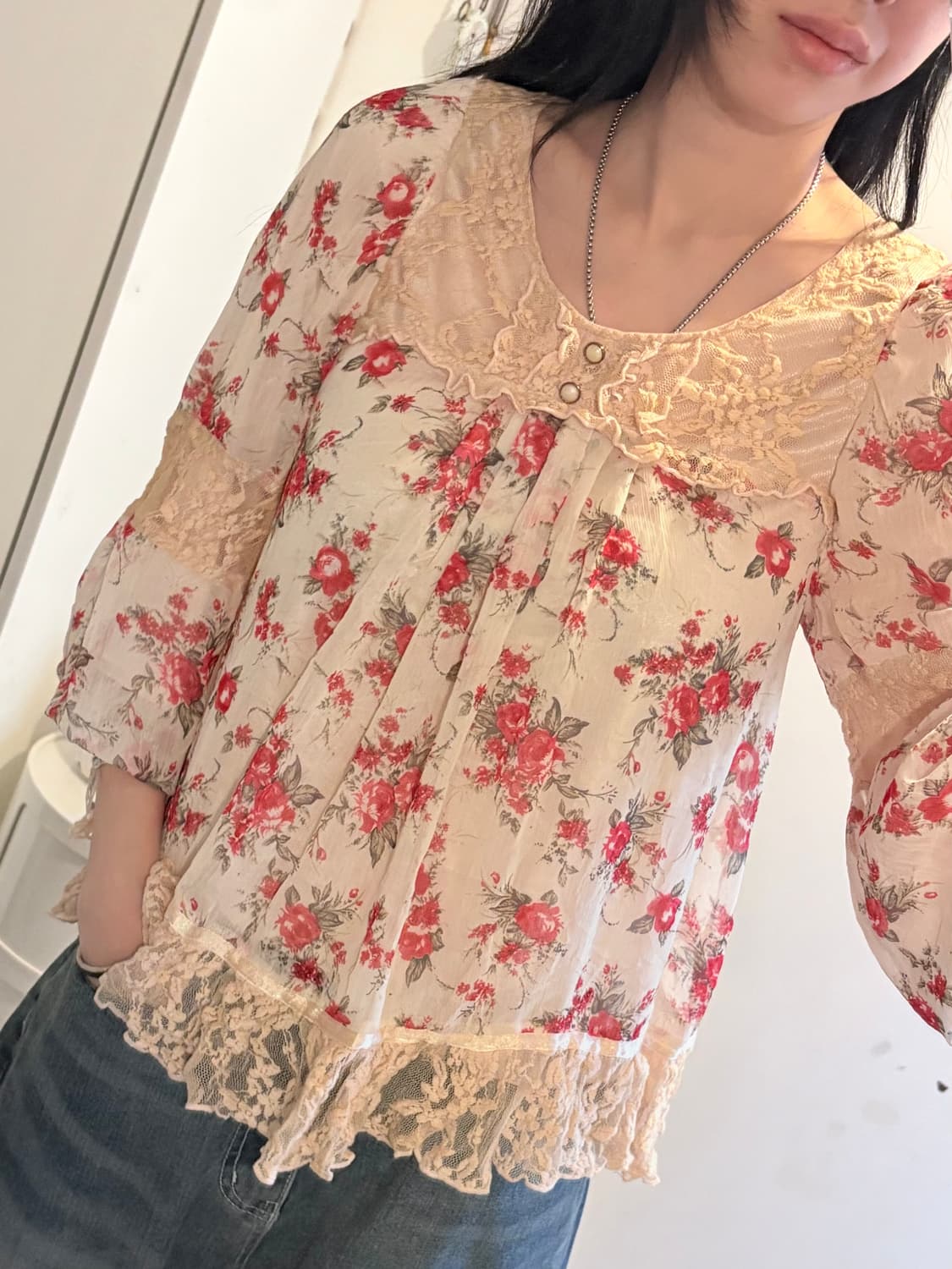 Mori girl floral lace Blouse 상품이미지3