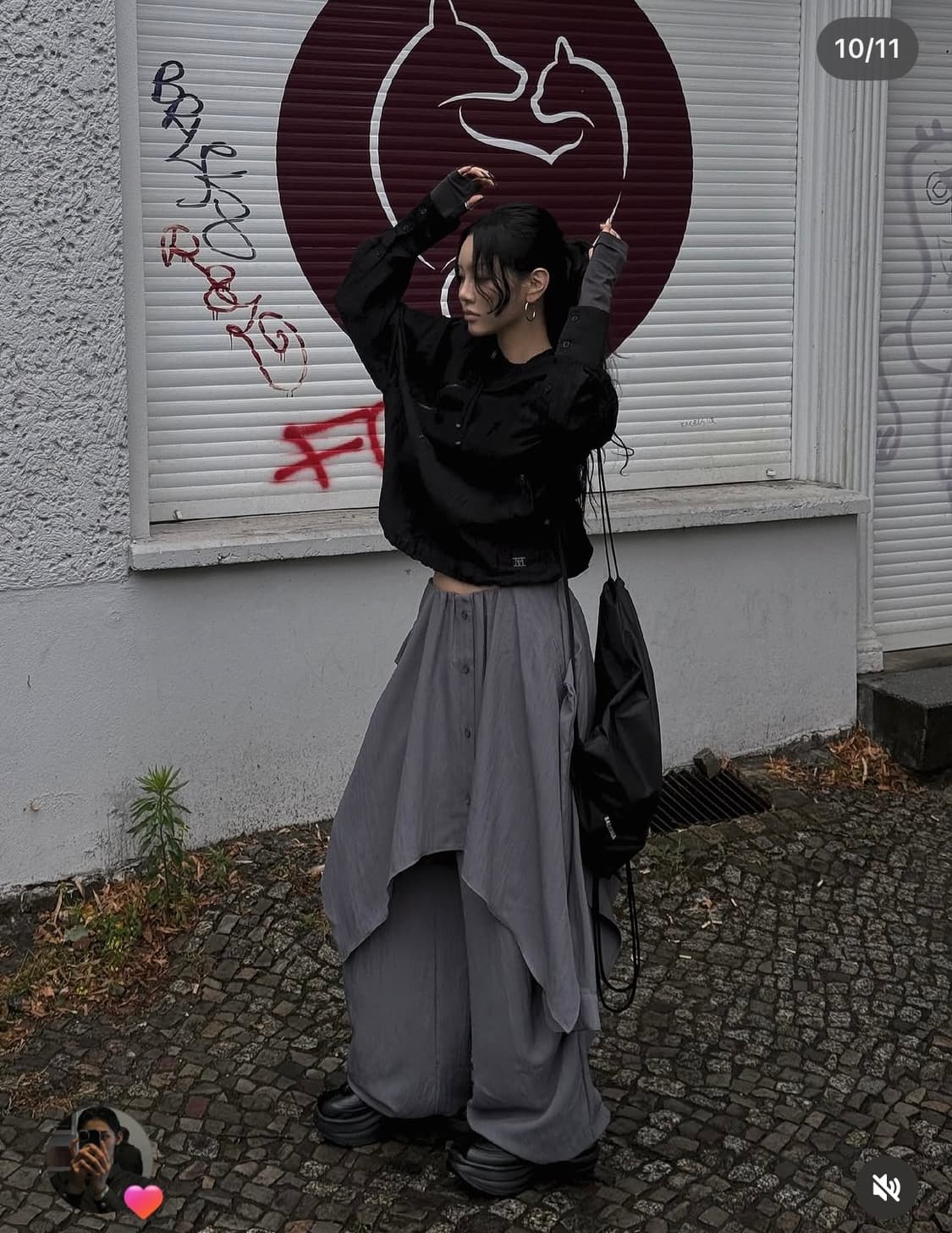 (택0)트리밍버드 셔츠 레이어드 팬츠 차콜 상품이미지1