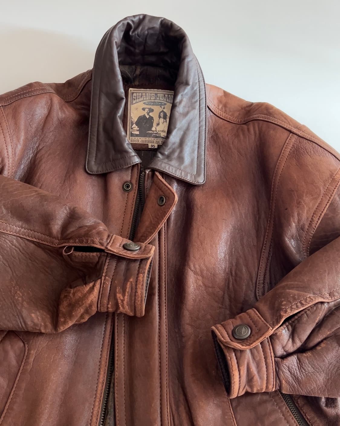 셰인 진스 90s 브라운 램 스킨 레더 봄버 자켓  95 상품이미지8