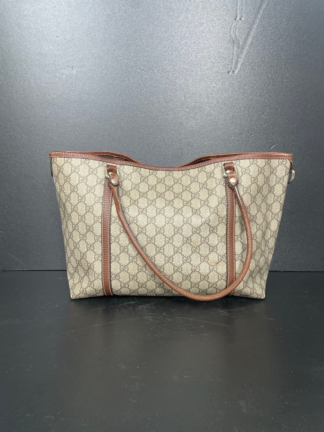 GUCCI 구찌 GG 수프림 브라운 레더 트리밍 쇼퍼 숄더백 상품이미지7