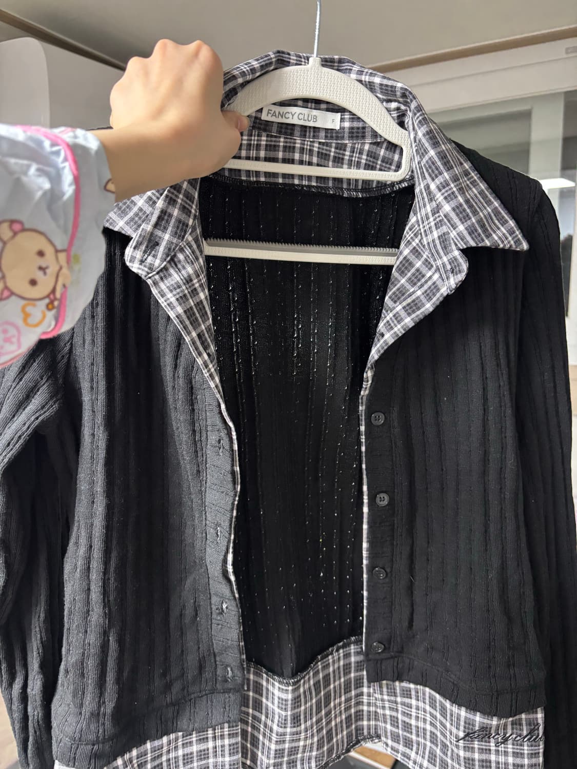 팬시클럽 체크 레이어드 가디건 블랙 상품이미지1