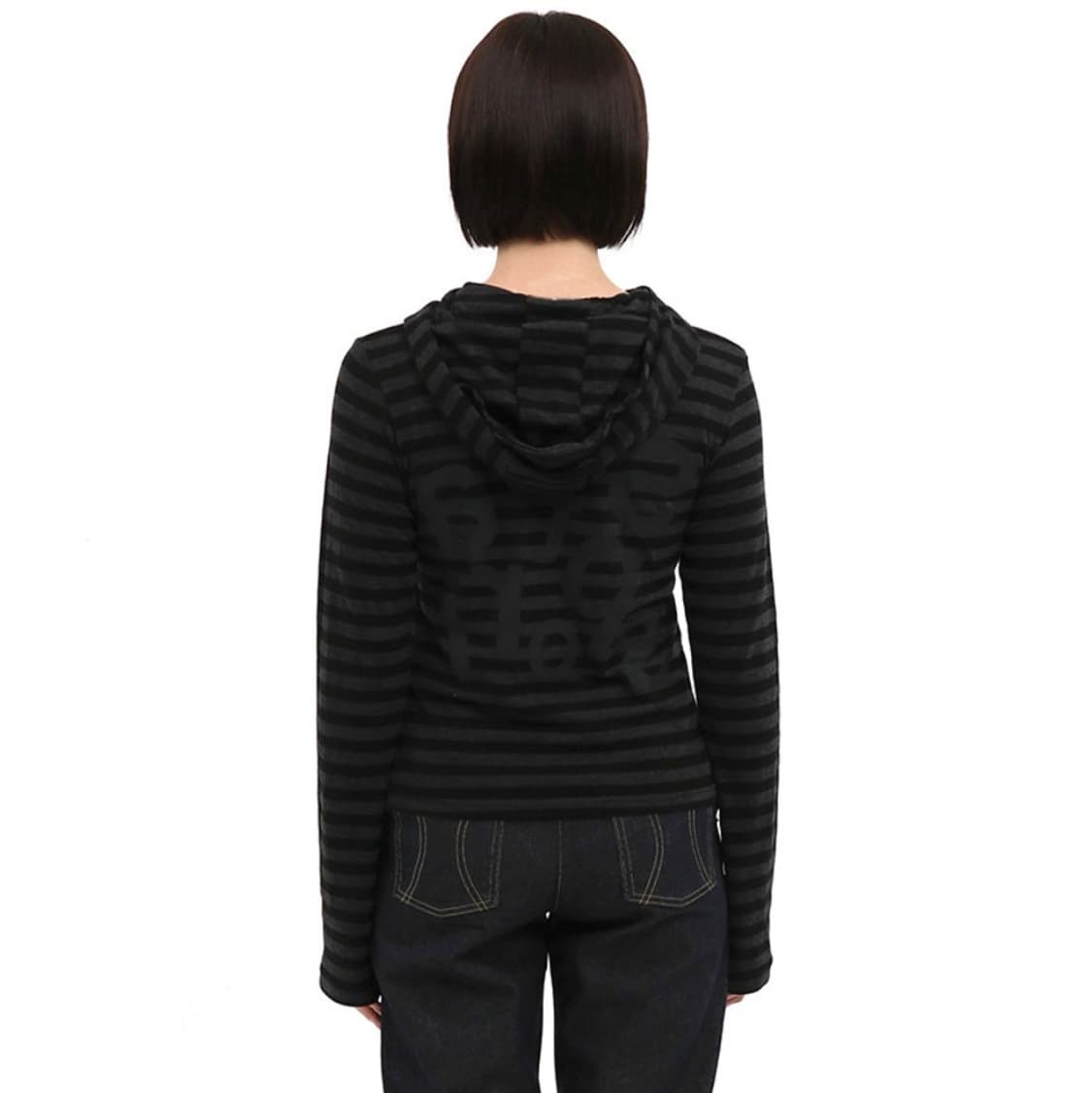 [2] 사파리스팟 1/2 티켓팅 스트라이프 보더 후디 블랙 후드 티셔츠 상품이미지4