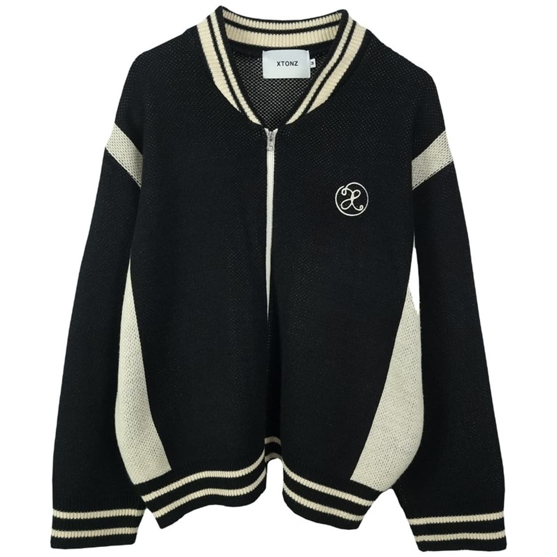 [엑스톤즈] 오버사이즈 니트 바시티 집업 가디건 블랙 M18698 상품이미지2