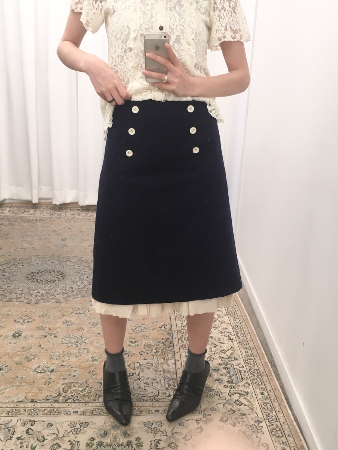 네이비 미디 스커트 상품이미지1