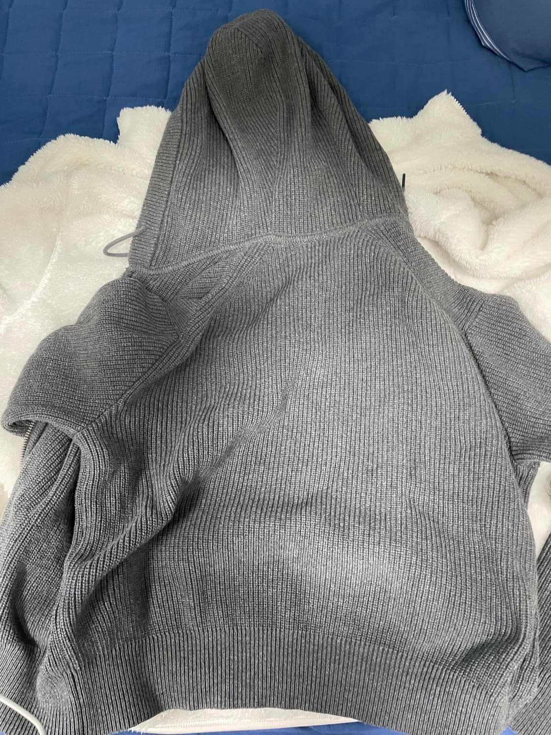 무신사 스탠다드 우먼즈 리브드 니트 후디드 집업 [미디엄 그레이]  상품이미지2