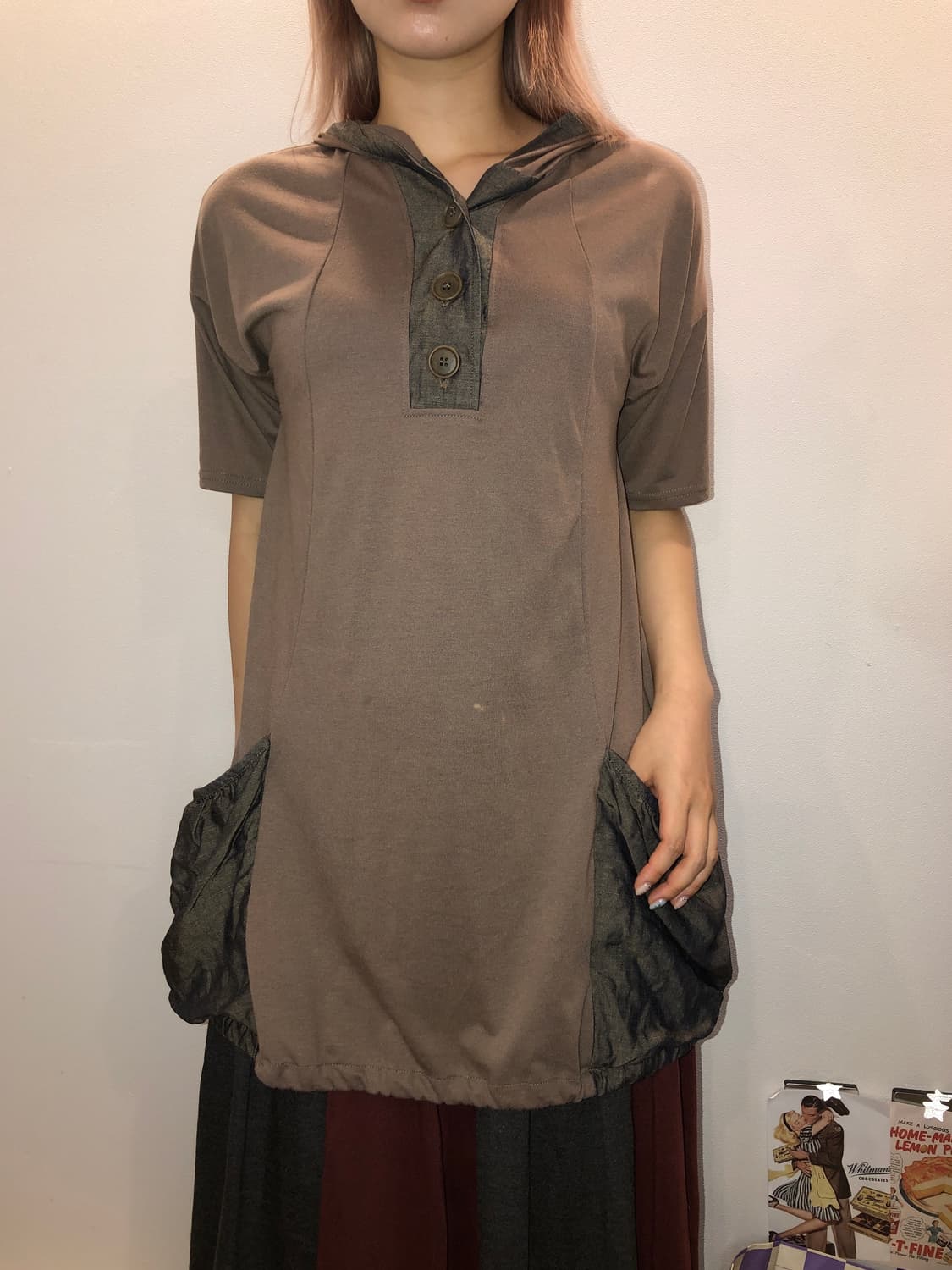 jpn vintage y2k 카키 후드 원피스 상품이미지1