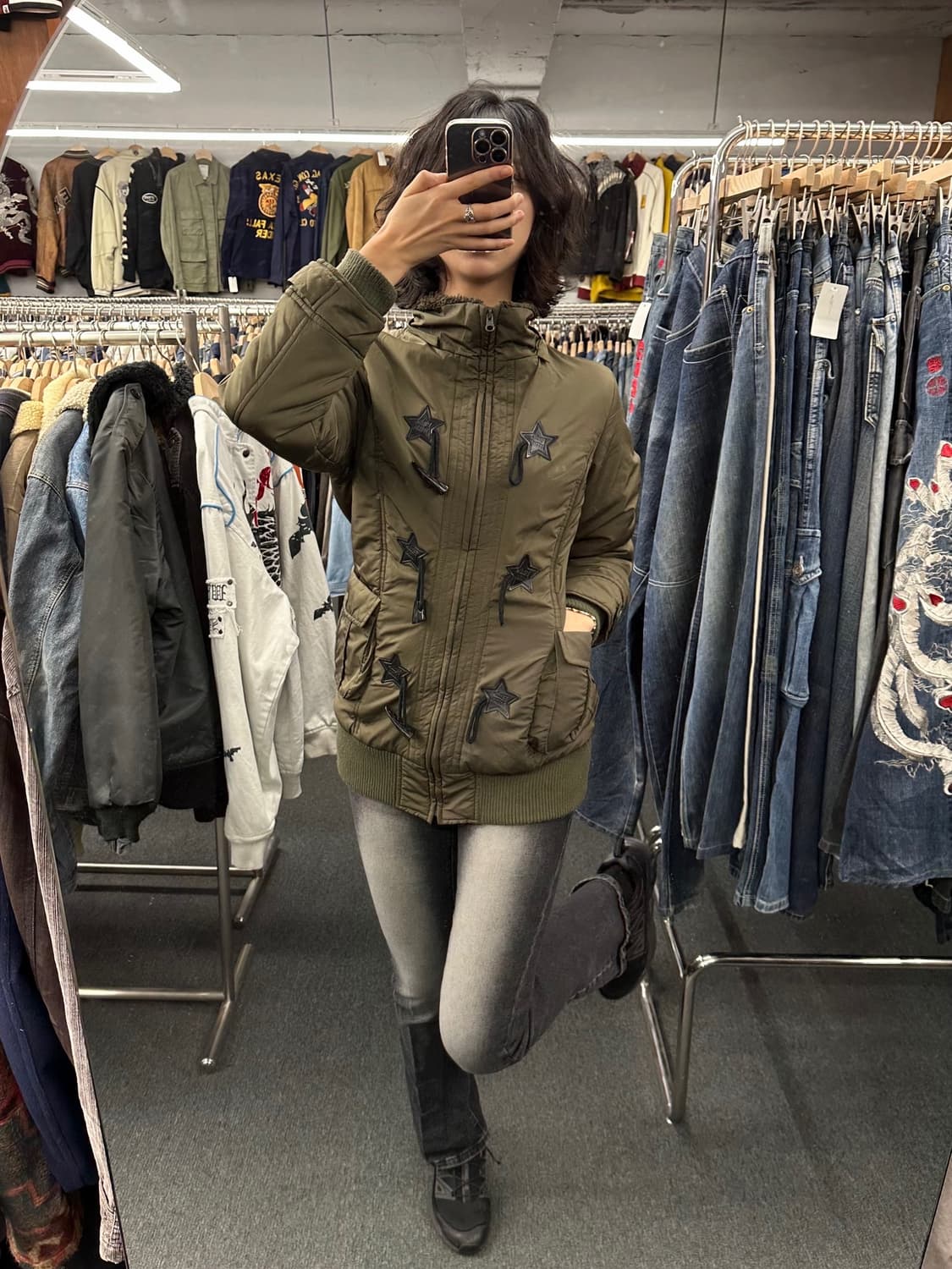 M)Japanese vintage Y2K 여성 올리브 코트 패딩 상품이미지1