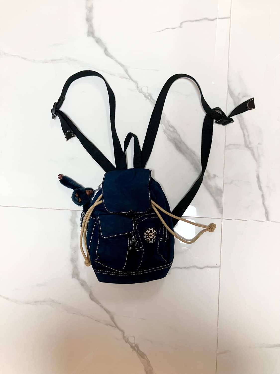 Y2K 희귀 키플링 마이크로 미니 복조리 백팩 네이비 고릴라 키링포함 상품이미지1