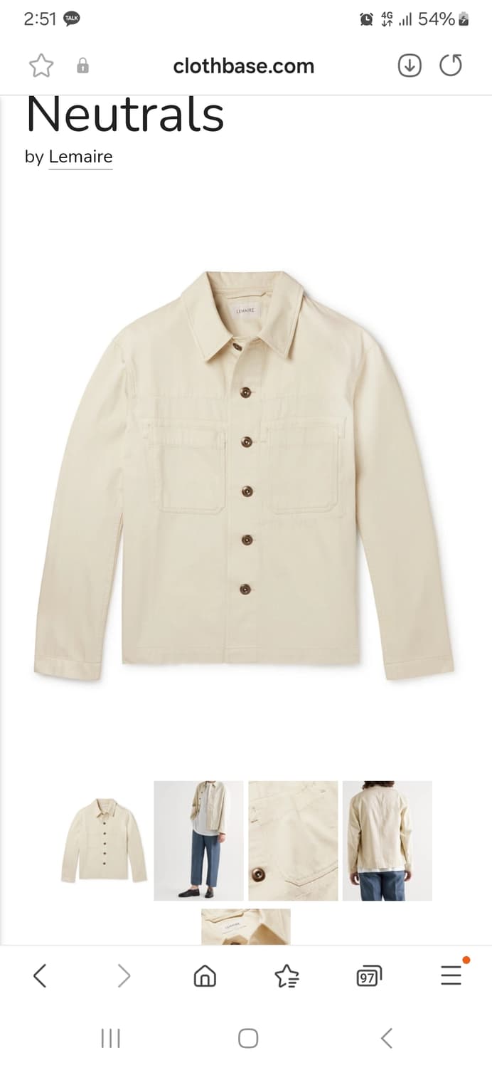 [새제품]52 르메르 자켓 데님 워크웨어 오버셔츠 내츄럴 크림 화이트 상품이미지2