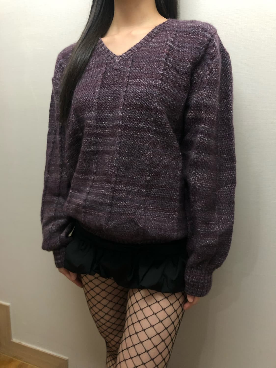 빈티지 퍼플 브이넥 니트 상품이미지2