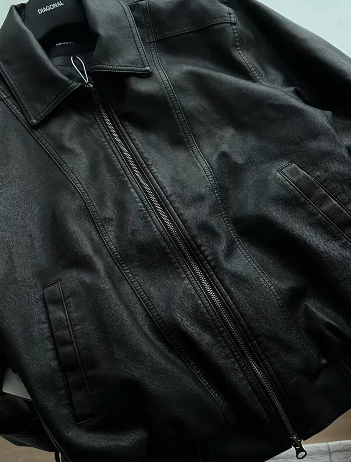 다이애그널 워시드 레더 자켓 상품이미지2