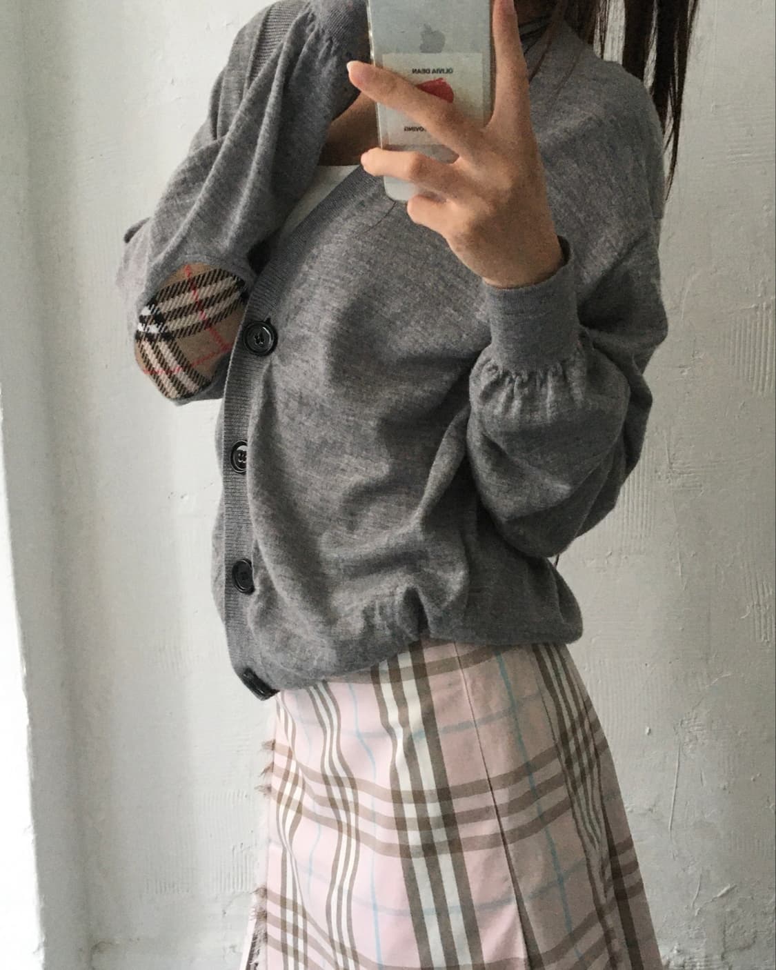 Burberry 버버리 노바체크 패치 그레이 울 브이넥 가디건 상품이미지2