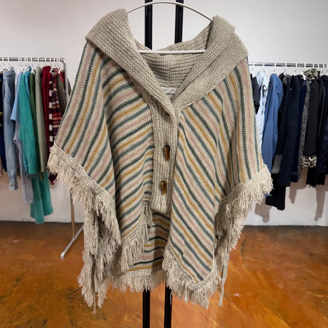 빈티지 멀티 컬러 스트라이프 니트 판초 상품이미지5