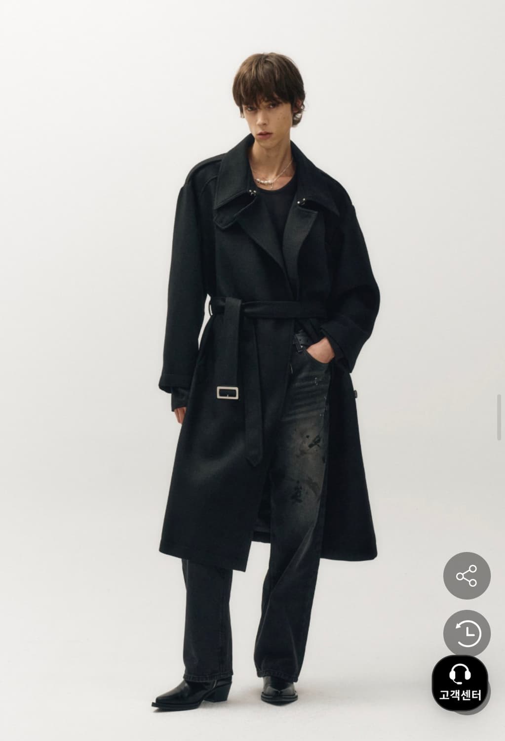 노이어 울 트위드 오버핏 트렌치 코트 블랙 50 상품이미지3