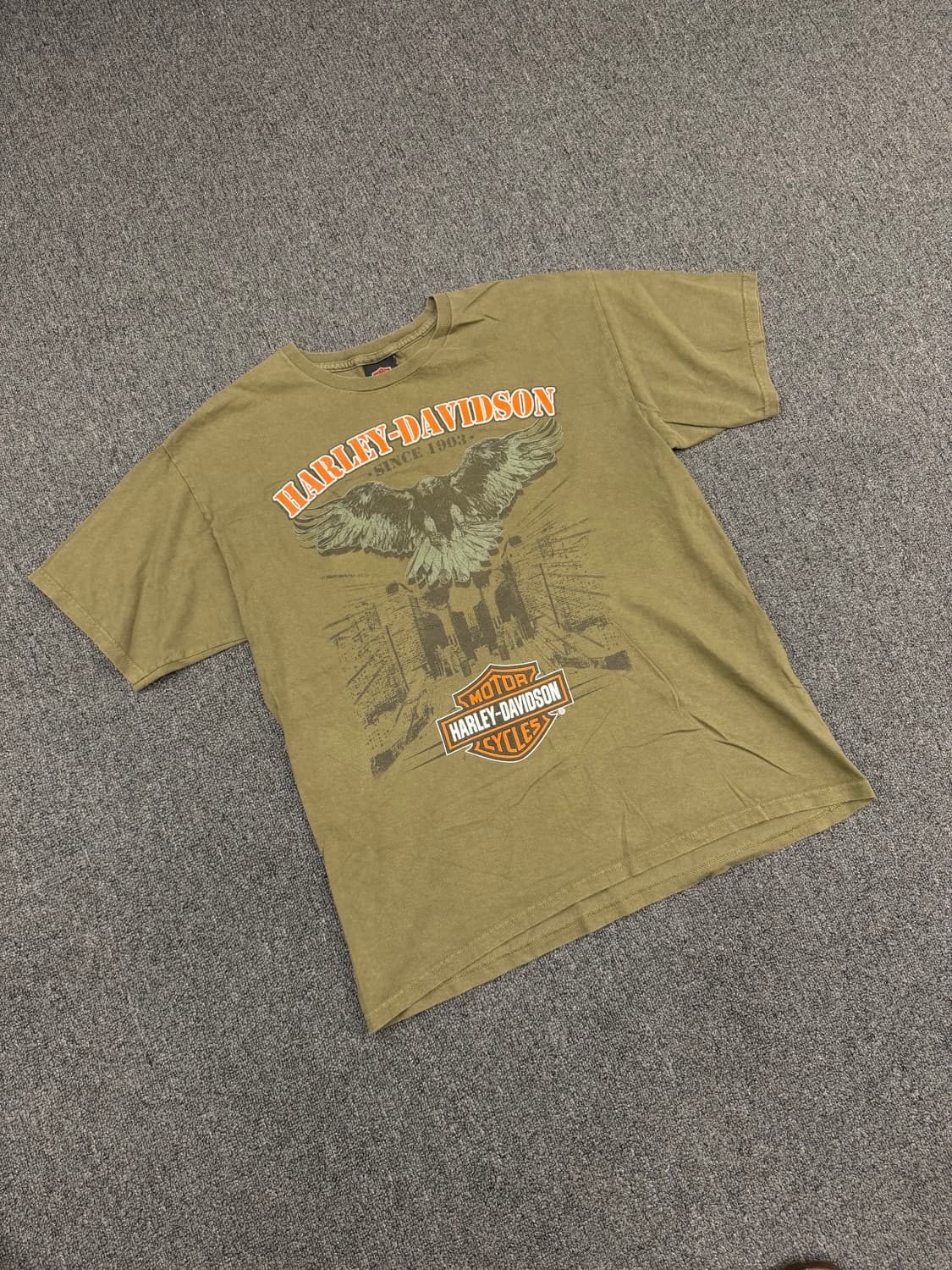 L) 할리데이비슨 빈티지 독수리 프린팅 올리브 반팔 티셔츠 상품이미지2