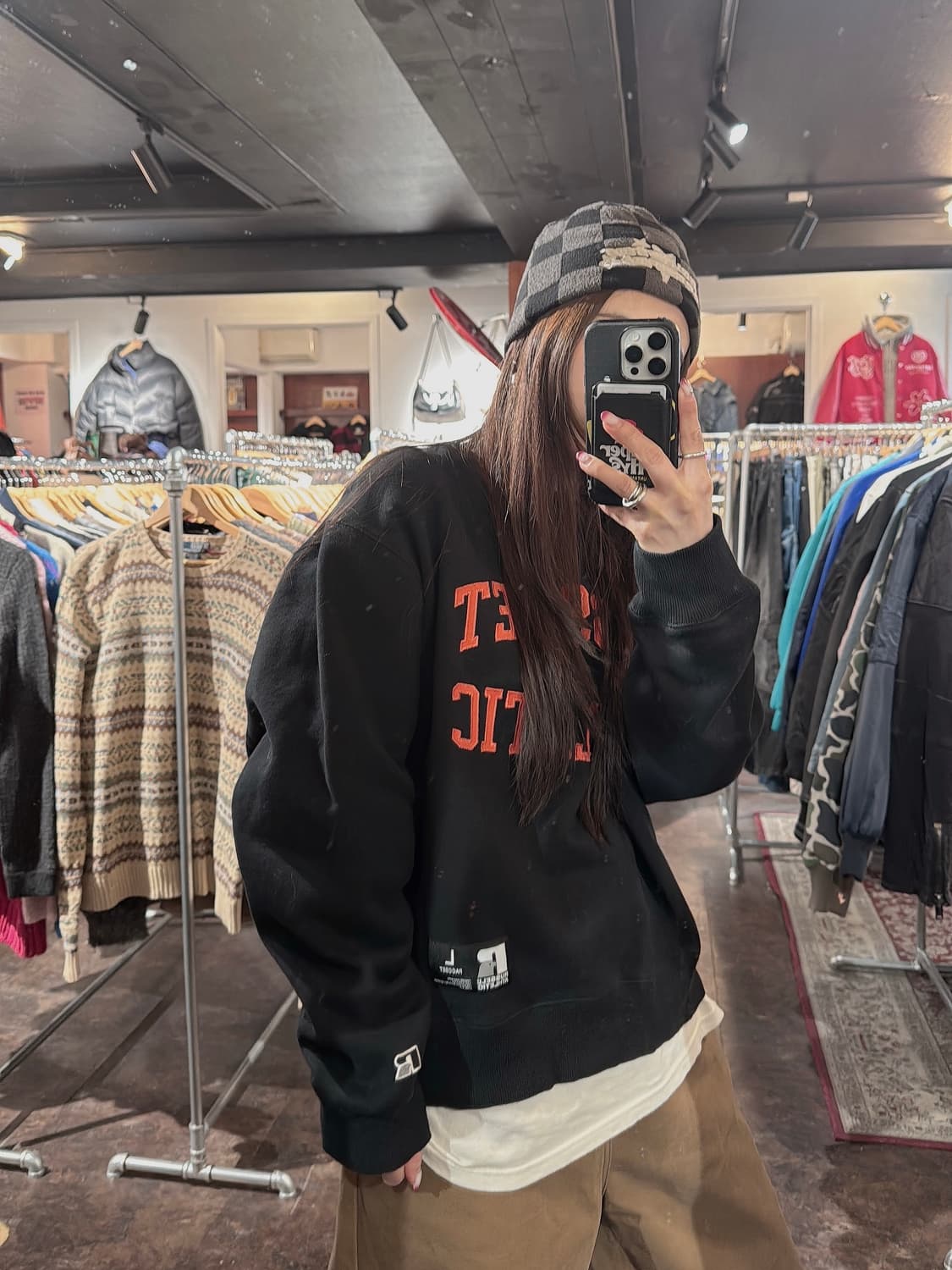 Russell 러셀 빈티지 라스벳 블랙 기모 크롭 맨투맨 L 상품이미지6