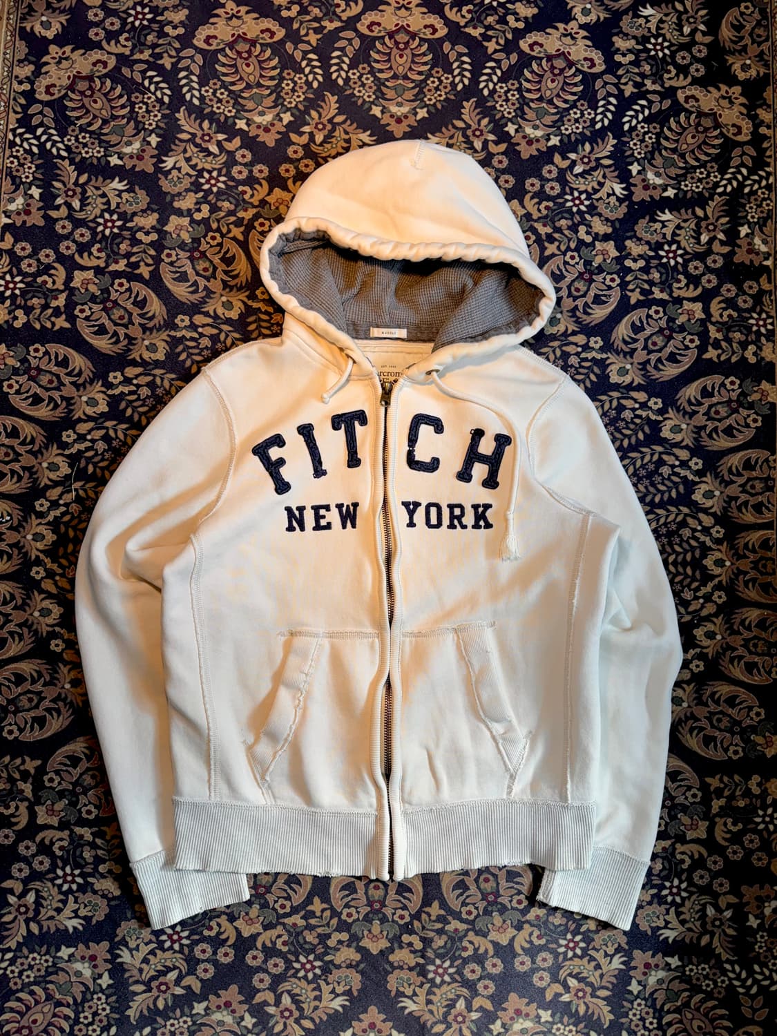 아베크롬비 로고 패치 와플 후드집업 상품이미지1