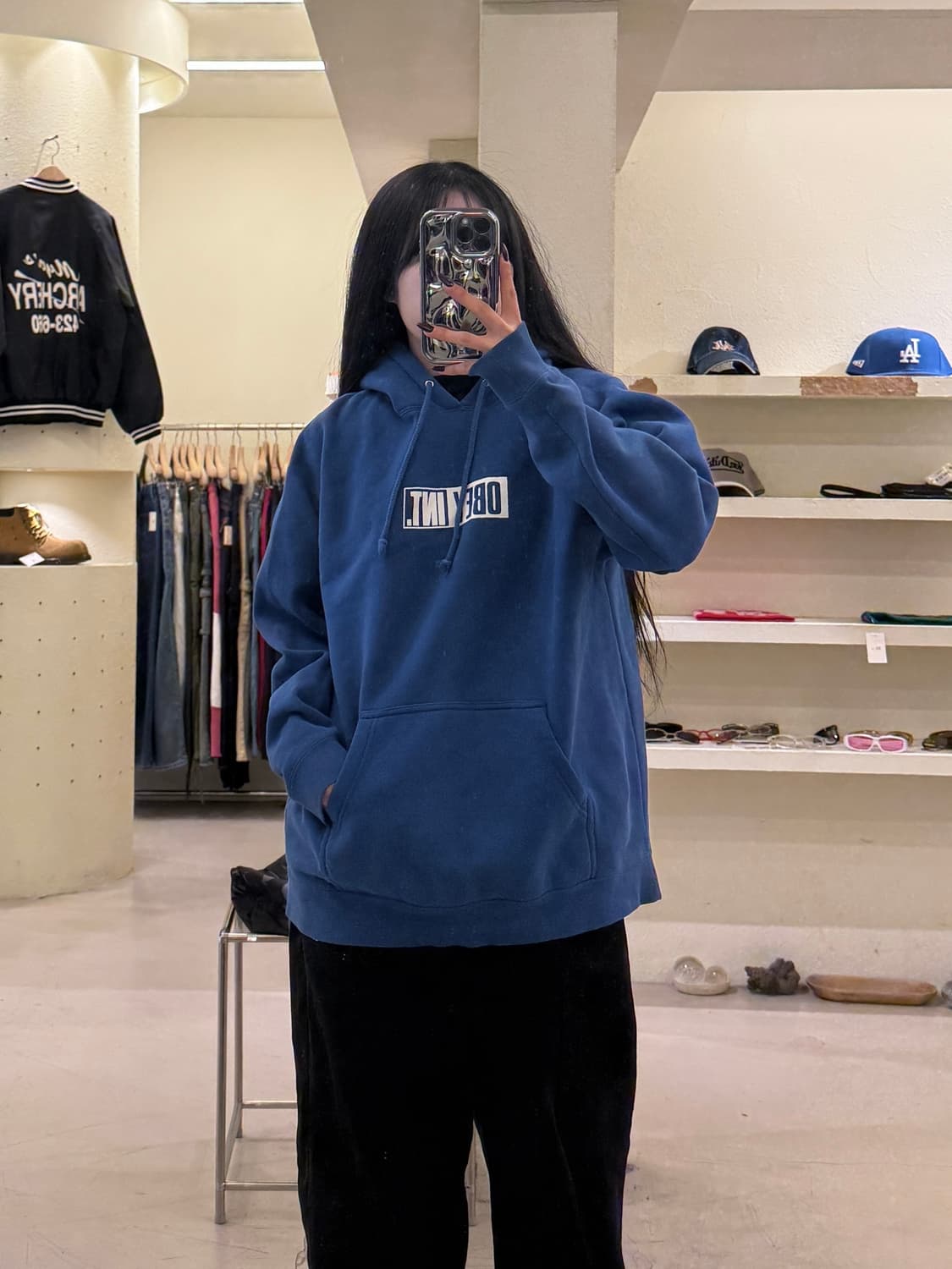 오베이 백로고 스레이트 블루 후드티 U1192 상품이미지1