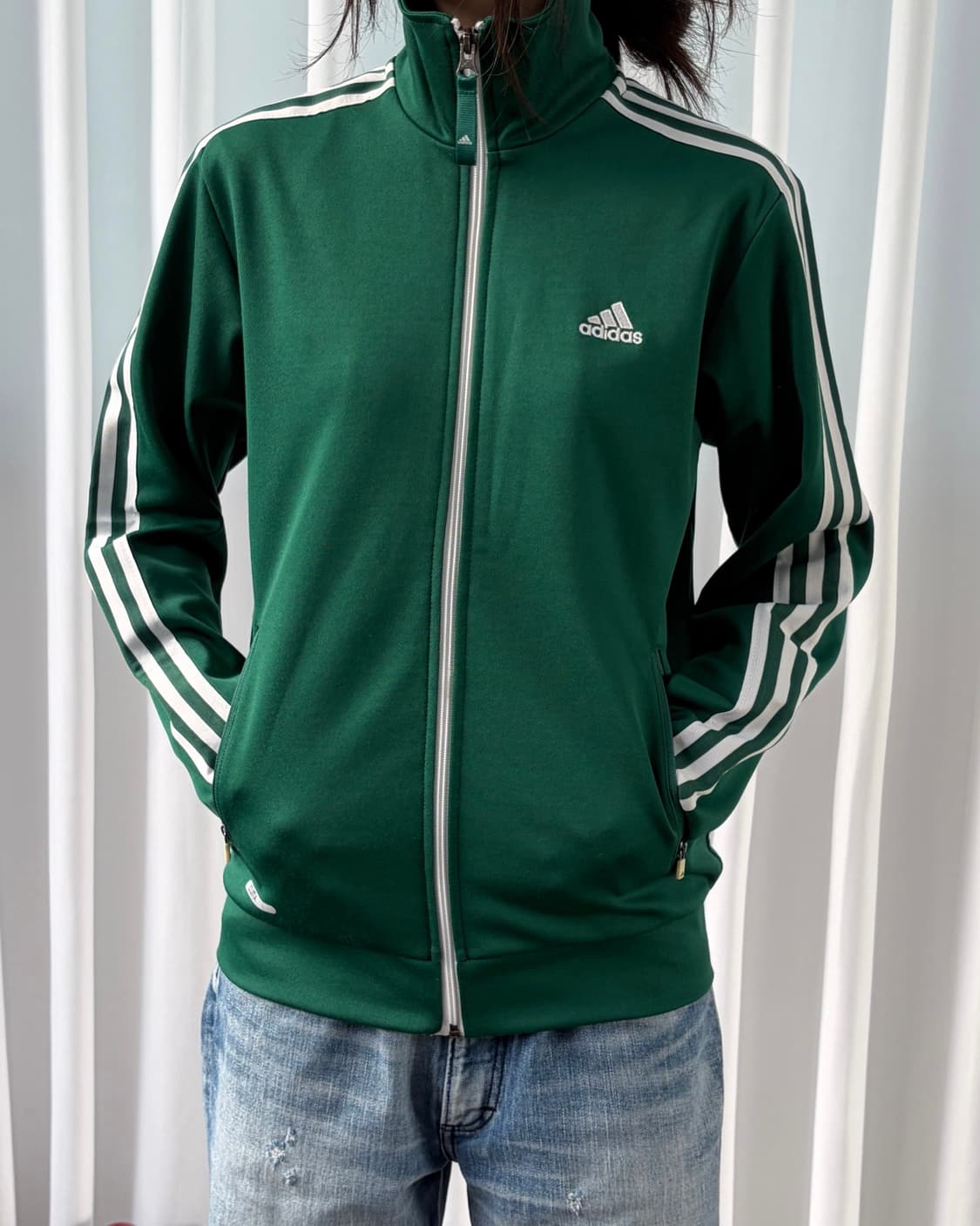 [S]아디다스 그린 초흰 삼선 트랙탑 져지 상품이미지1
