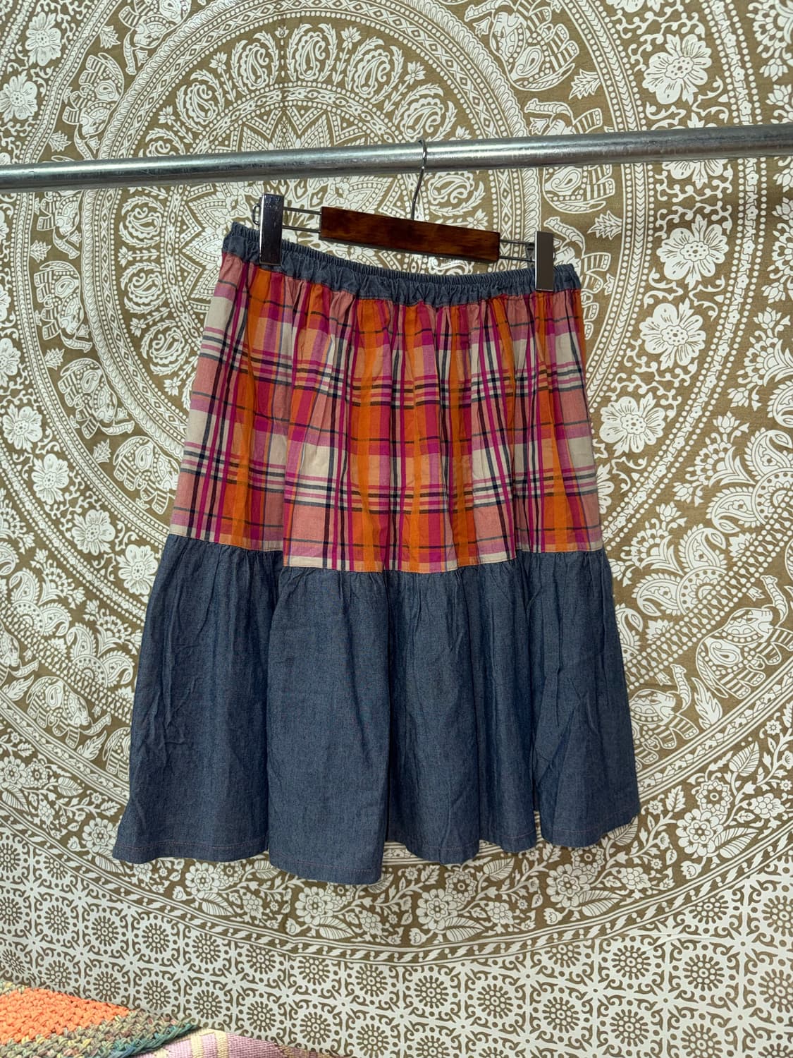 빈티지 여성 밴딩 체크 미디스커트  상품이미지3