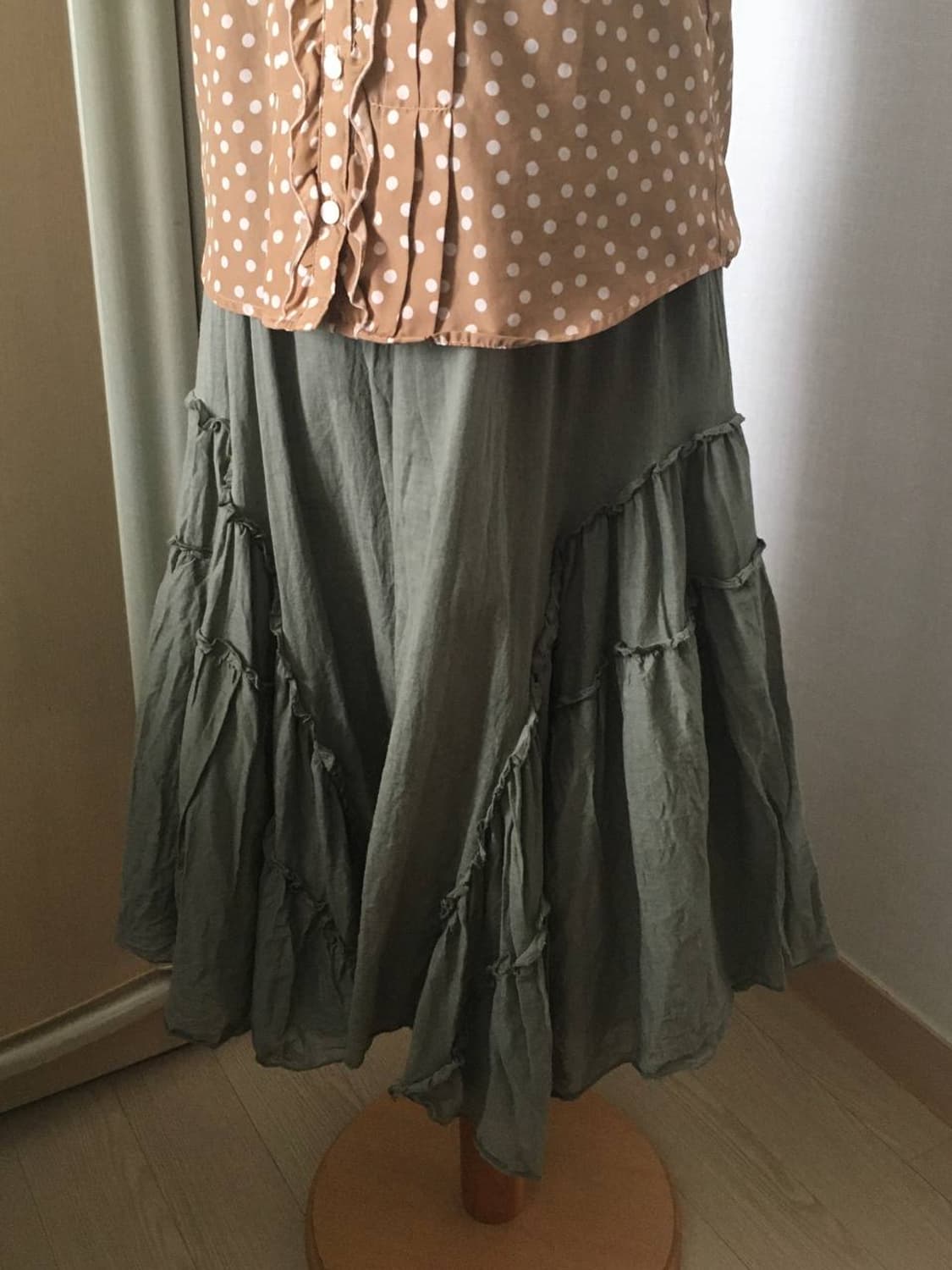 일본빈티지 캉캉 프릴 끈나시원피스 민소매 카키 갸루 모리걸 상품이미지7