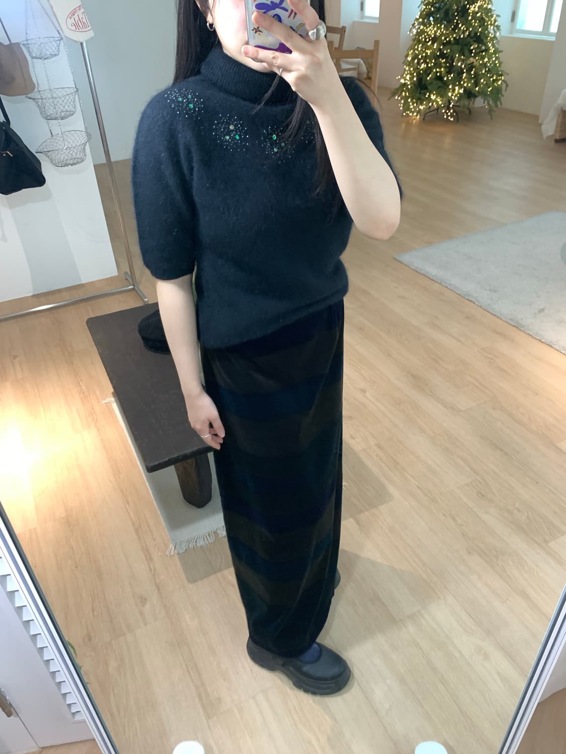 Stripe velvet long Sk 상품이미지4