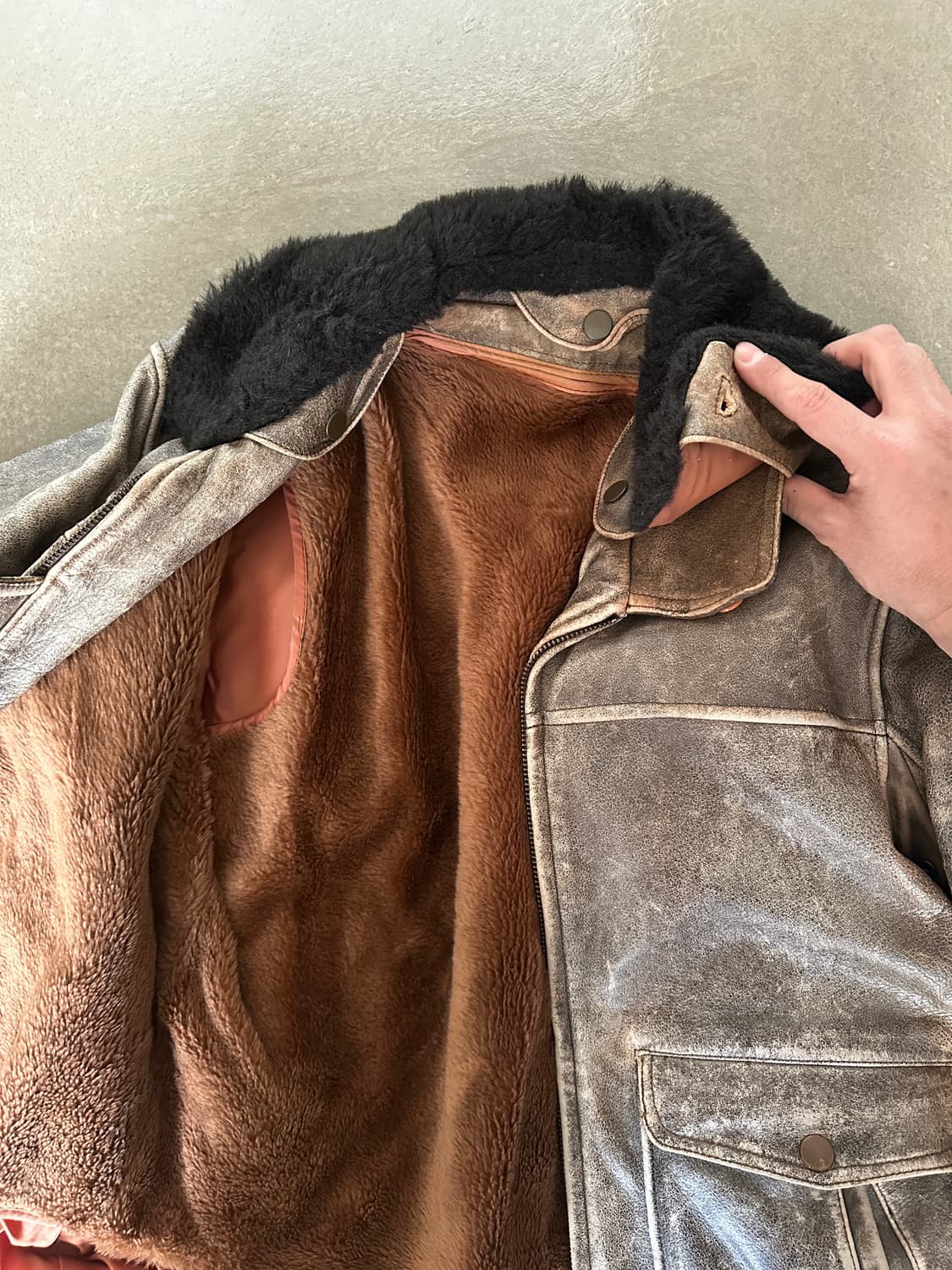 우먼 빈티지 디스트로이드 레더 파일자켓 상품이미지3