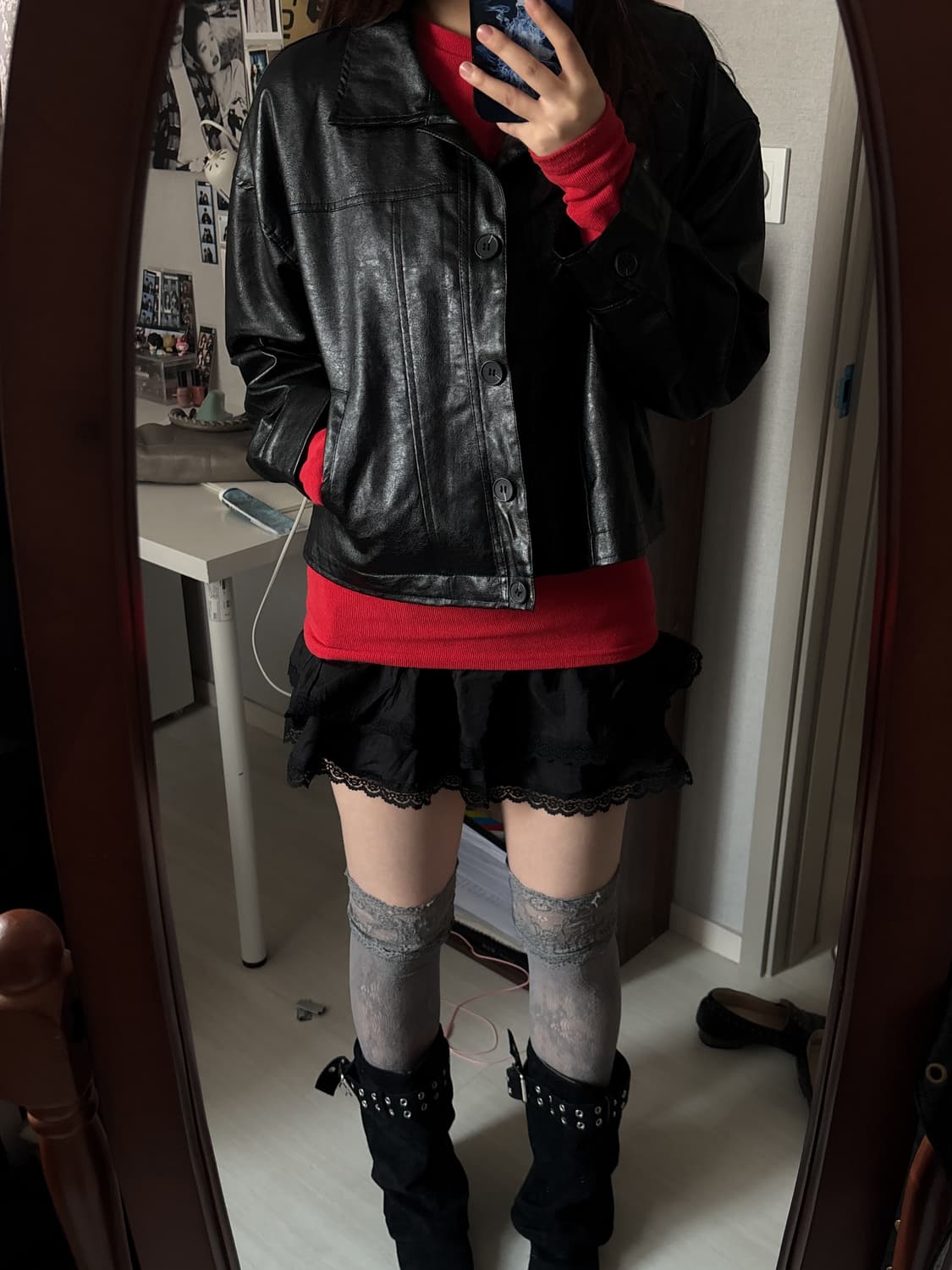 빈티지 크롭 레더 자켓 상품이미지1