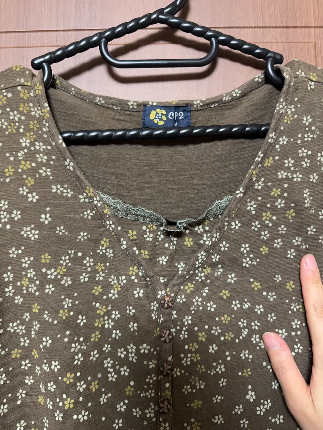 일본 빈티지 모리걸 하구미 잔꽃 반팔티셔츠 크로셰 가디건 세트 상품이미지5