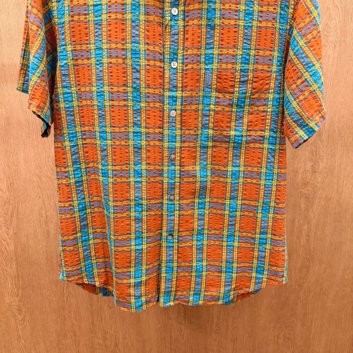 크리스찬 디올 반팔 셔츠 체크 패턴 사이드 싱글 포켓 디테일 오렌지 블루 상품이미지5