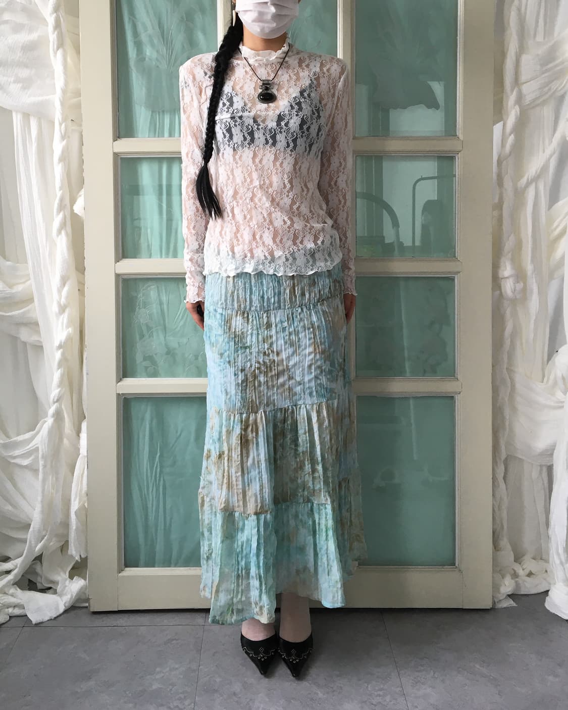 Lace high neck top 상품이미지5