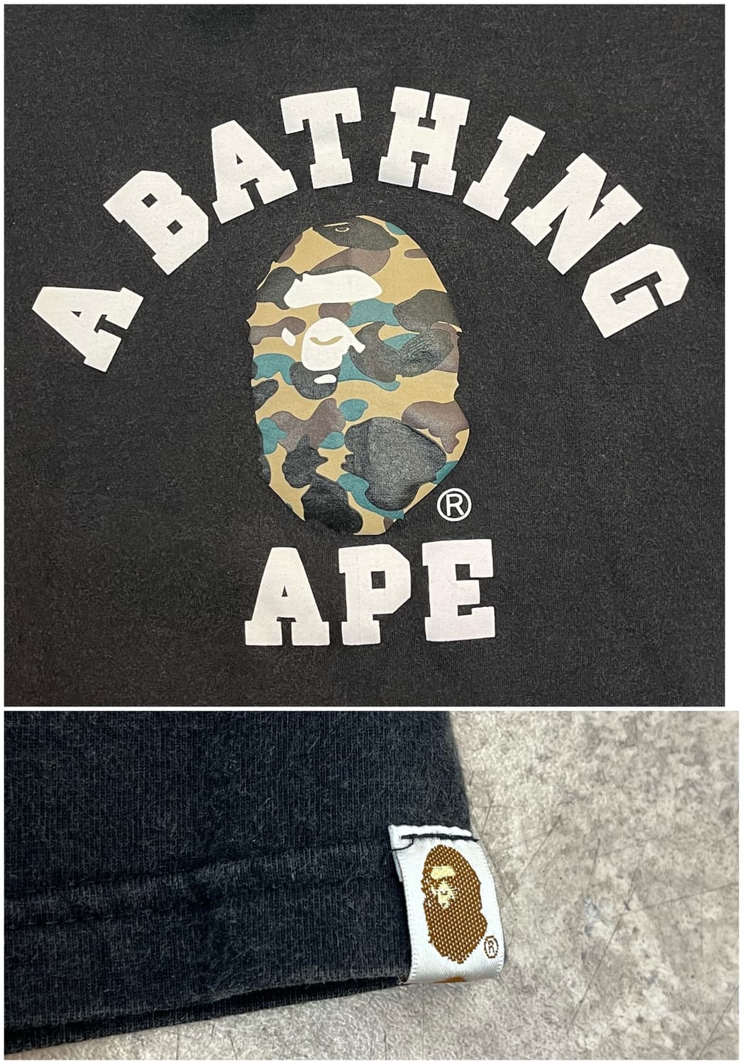 베이프 카모 컬리지 빅로고 반팔티 블랙 L #csz3328 상품이미지5