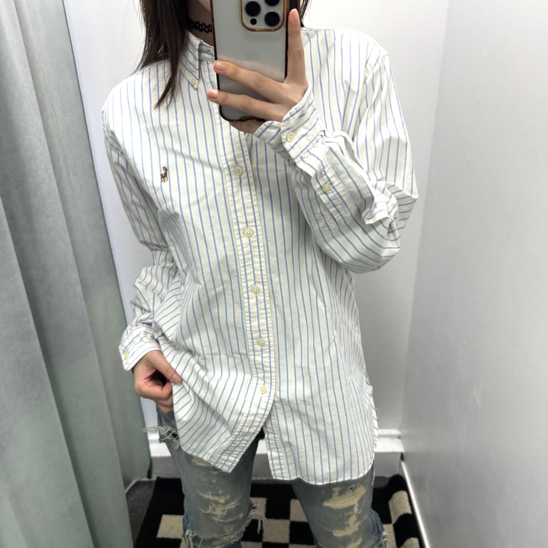 랄프로렌 화이트 블루 스트라이프 클래식핏 셔츠 상품이미지2