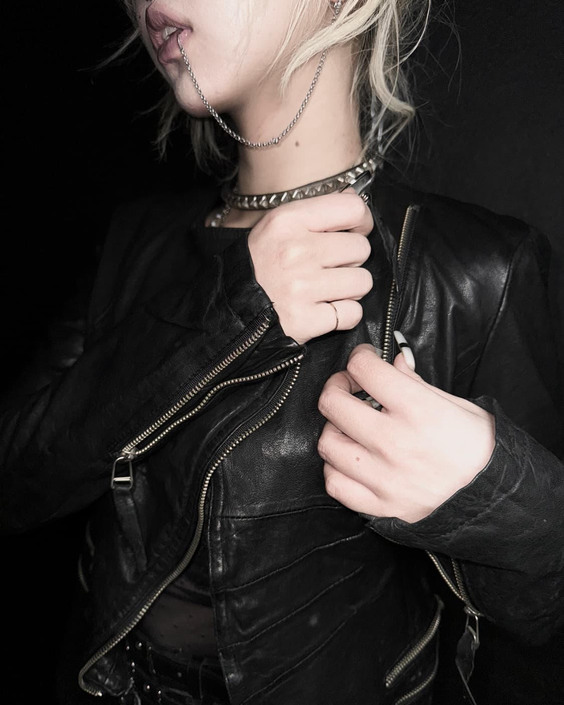 Opposite zipper slim leather jacket  상품이미지2